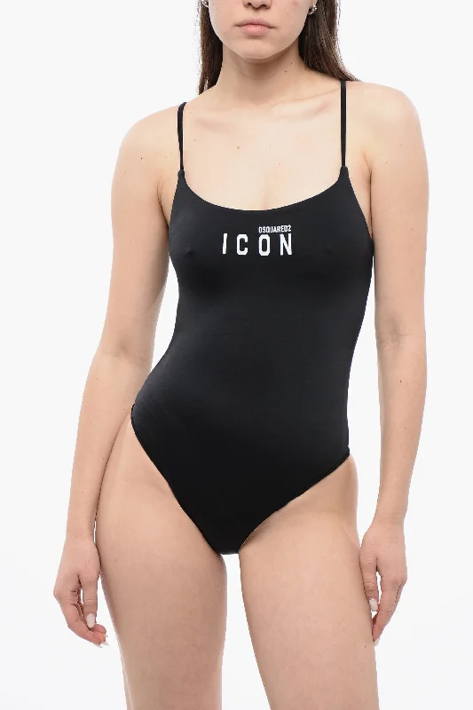 Chic Women's Garments Dsquared2 Icon Solid Color One-Piece Swimsuit With Contrasting Logo