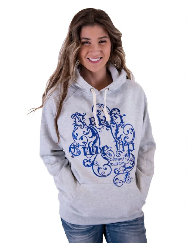 Women's Comfortable Lounge Attire Cowgirl Tuff Womens Never Give Up Ash Poly/Rayon Hoodie