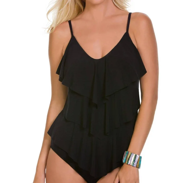 Easygoing Women's Style Rita Triple Tier Tankini Top In Black