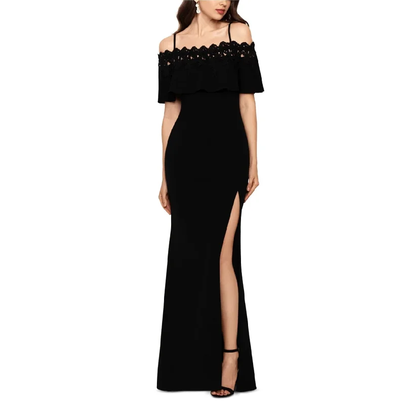 Clothing Brands Betsy & Adam Womens Lace Trim Gown Dress, Black, 14