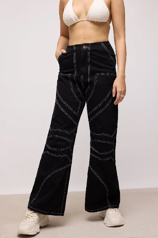 Women's Trendy Outfits Abstract Black Wide Pants