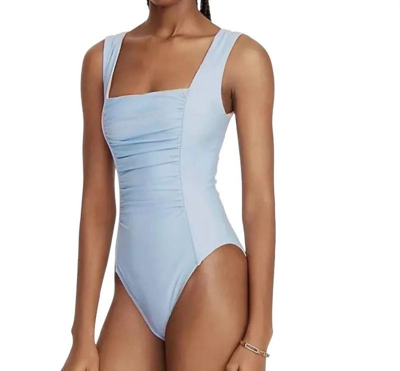 Affordable Women's Clothes Ruched Square Neck One Piece Swimsuit In Blue