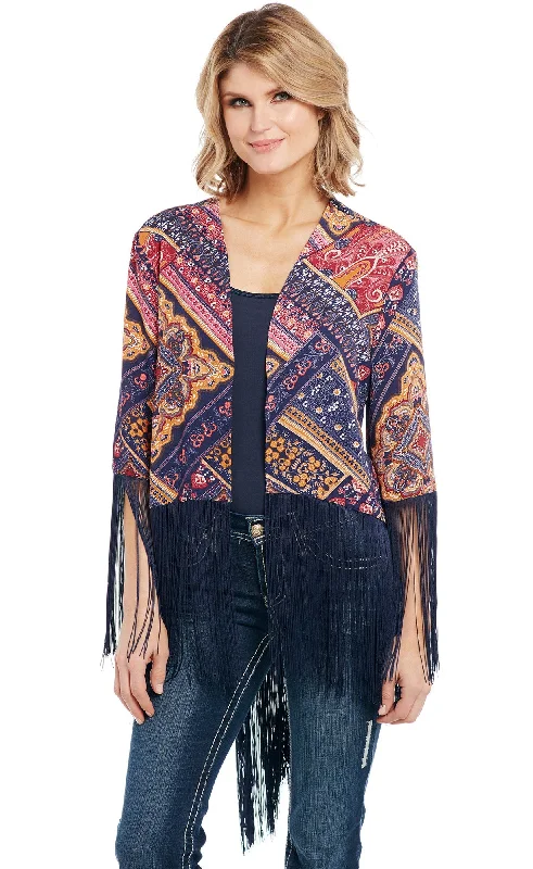 Women's Occasion Wear Clothes Cowgirl Up Womens Multi-Color Polyester Hi-Lo Kimono Cardigan