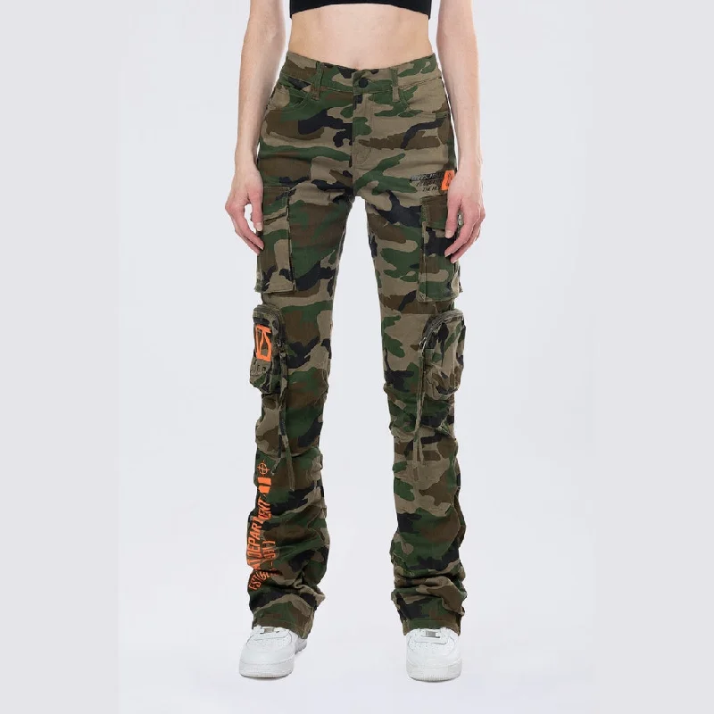 Affordable Women's Clothes High Rise Stacked Utility Twill Pants - Wood Camo