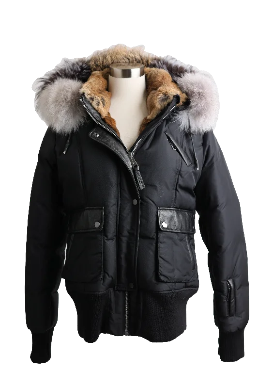 Outlet Clothing Fur Lined Bomber Jacket W/ Fur Hood