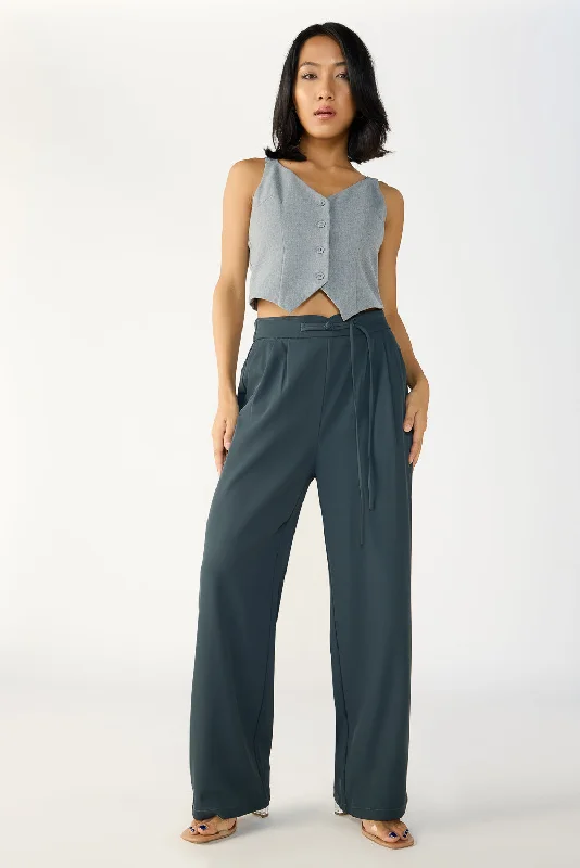 Casual Chic Clothing For Women Mist Grey Knotted Waist Korean Pants