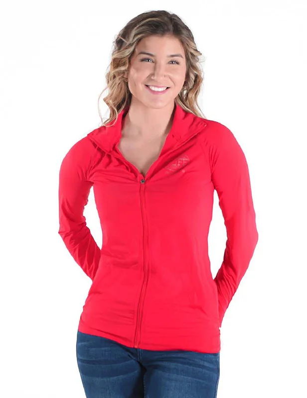 Casual Attire For Women Cowgirl Tuff Womens Cooling UPF Bright Red Nylon Softshell Jacket