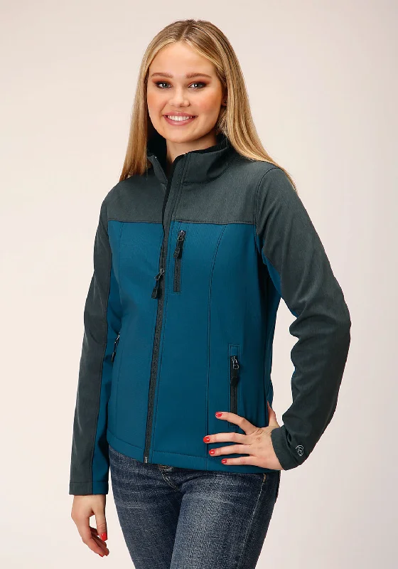 Chic Women's Clothing for Work and Travel Roper Womens Zip Green/Grey Polyester Softshell Jacket