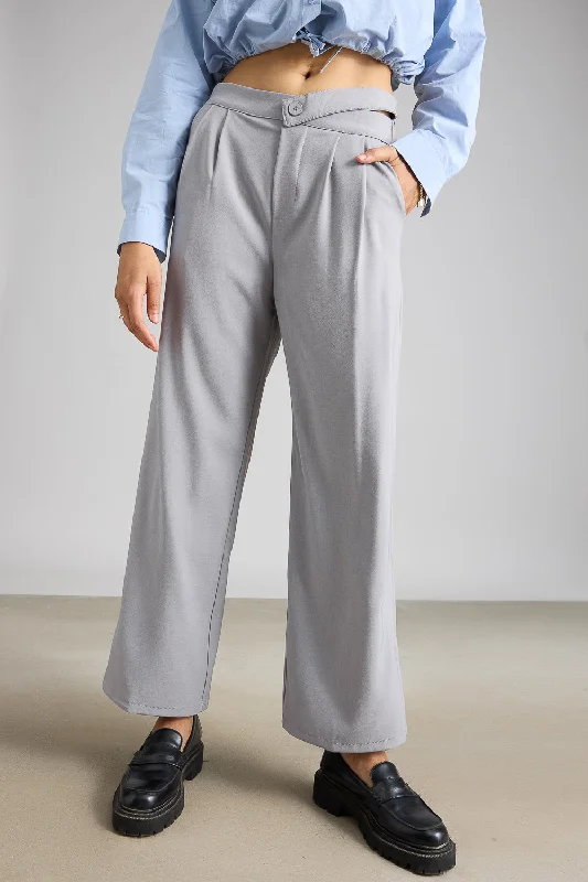 Women's Stylish Outerwear Light Grey Pleated Formal Korean Pants