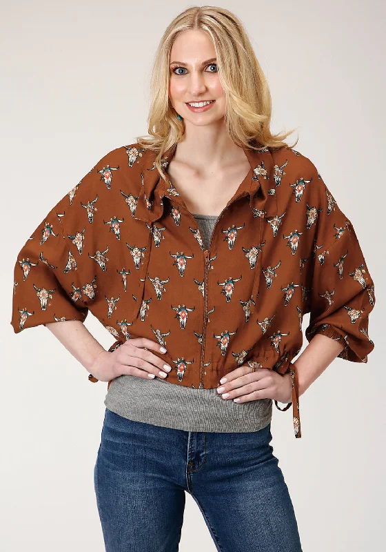 Casual Chic for Women Roper Womens Cow Skulls Brown 100% Rayon Jacket