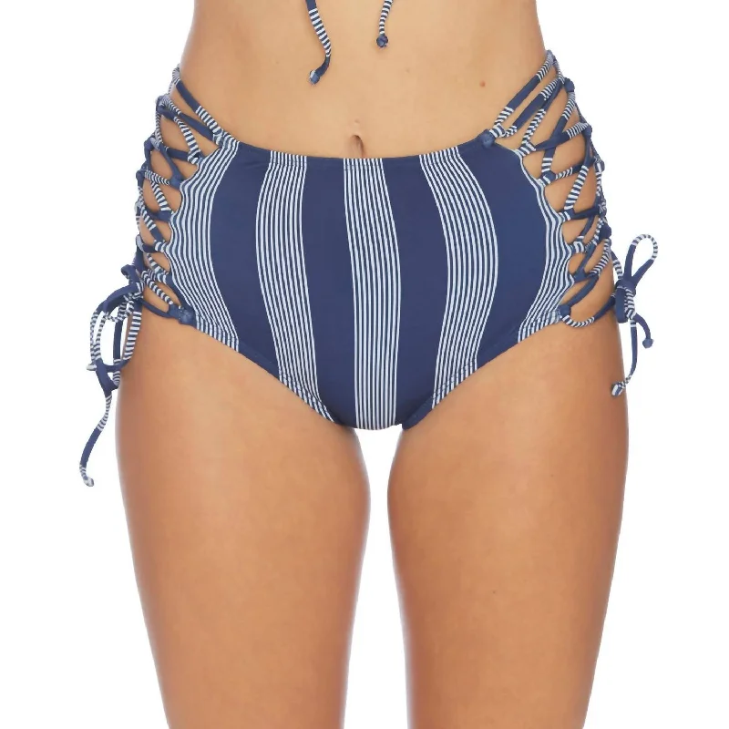 Clothing Online Lace Up High Waist Bikini Bottom In Long Lines Navy