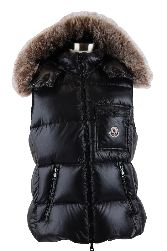 Fashion Women's Clothing Balabio Hooded Down Vest W/ Fur Trim