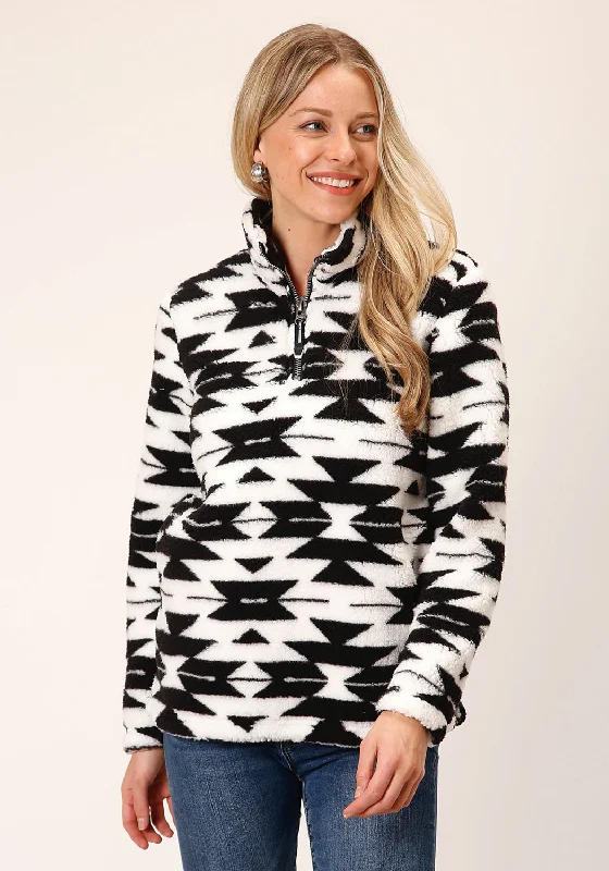 Affordable Fashion for Women Roper Womens Fuzzy Polar Black/White 100% Polyester Fleece Jacket