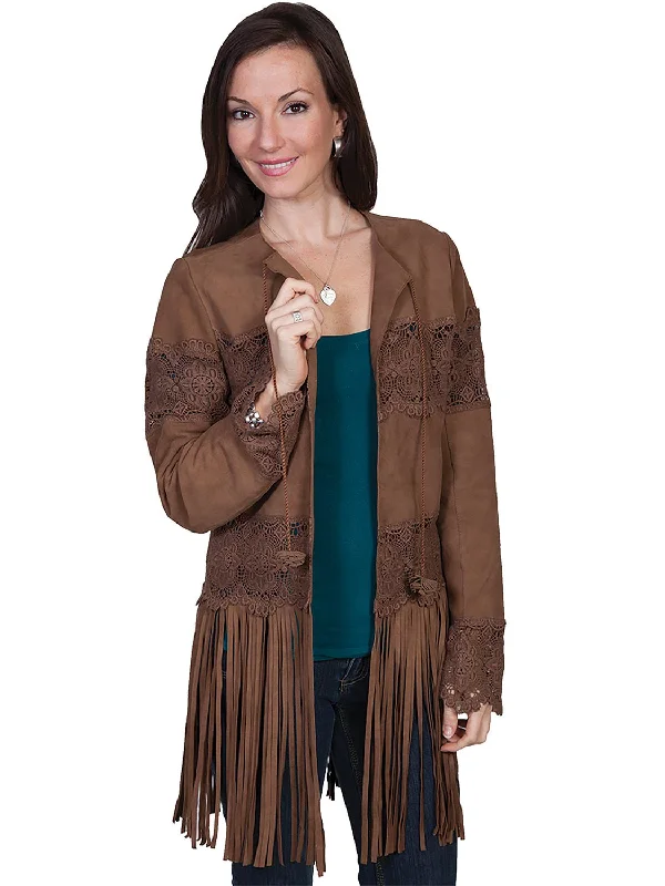 Charming Women's Clothes For Special Events Scully Womens Brown Leather Laced Crochet Coat