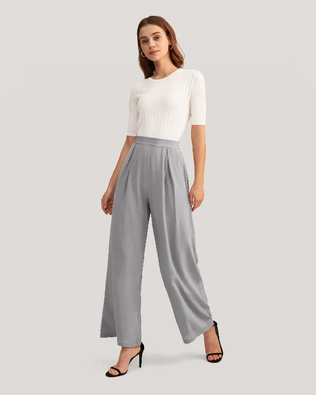 Fashionable Tops for Women Smooth Silk Wide Leg Cropped Pants Classy