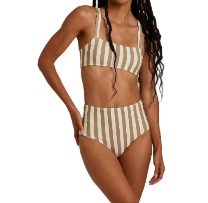 Clothes Women High Waisted Bikini Bottom In Olive Stripe