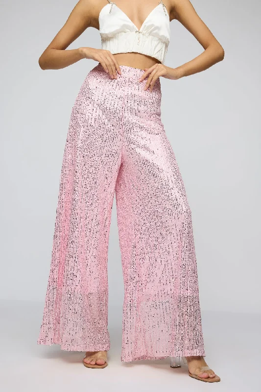 Fashion-Forward Women's Clothing Salsa Rosa Sequin Flare Fit Korean Pants