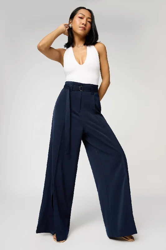 Women's Seasonal Apparel Celestial Navy Belted Flared Korean Pants