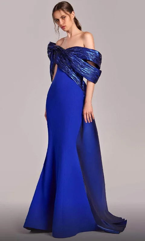 Women Online Clothing Boutiques MNM Couture G1840 - Crossed Metallic Evening Gown