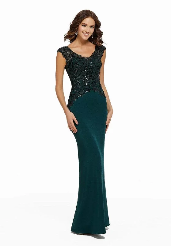 Women's Comfortable Clothes For Weekends MGNY by Mori Lee 72014SC - Embellished Lace Fitted Gown