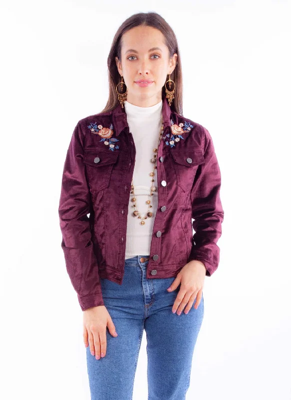 Women's Chic Outfit Scully Womens Embroidered Velvet Burgundy Cotton Blend Cotton Jacket