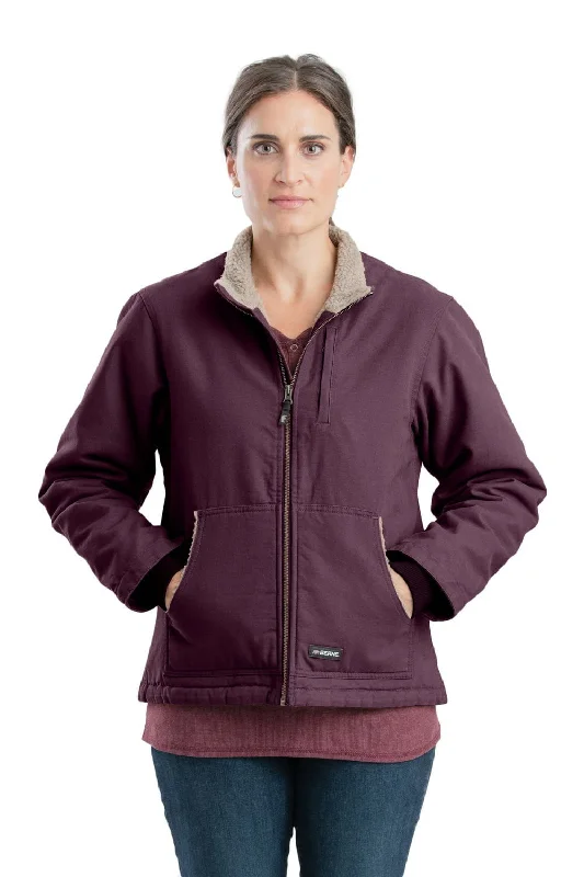 Women's Outerwear Apparel Berne Maroon 100% Cotton Womens Sherpa Softstone Duck Jacket