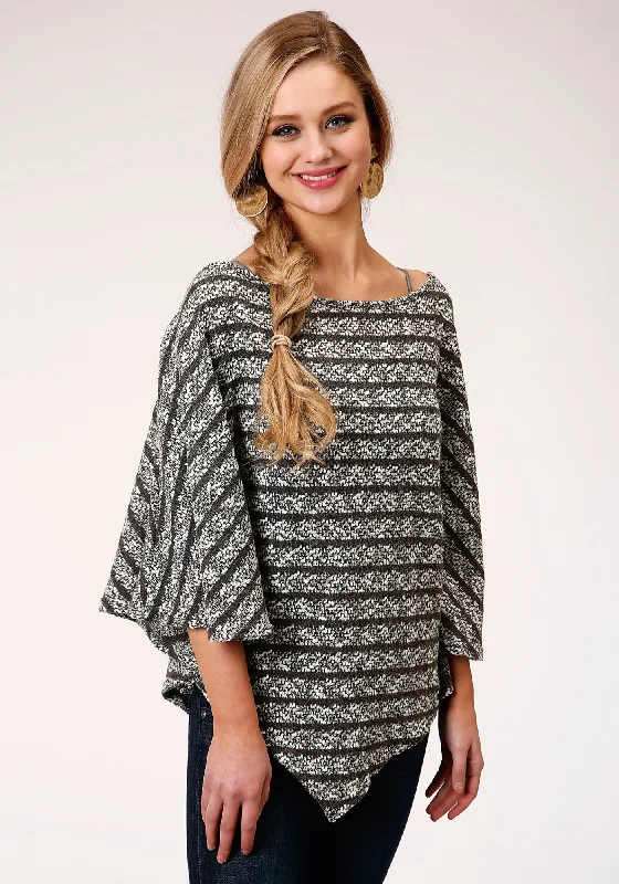 Women's Holiday Clothing Roper Womens Black/White Cotton Blend Open Knit S/S Poncho