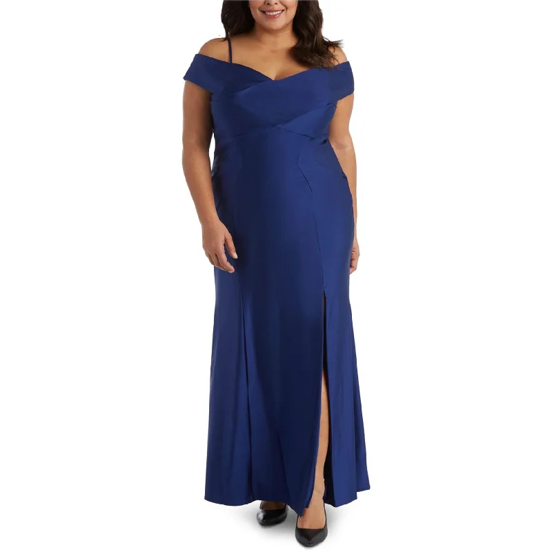 Online Impressions Boutique Nightway Womens Sateen Cold-Shoulder Gown Dress, Blue, 14W