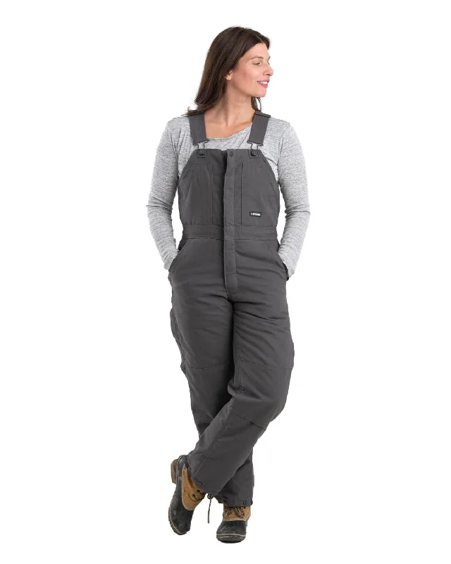 Women's Work Outfit For The Office Berne Apparel Womens Softstone Duck Insulated Titanium 100% Cotton Bib Overall