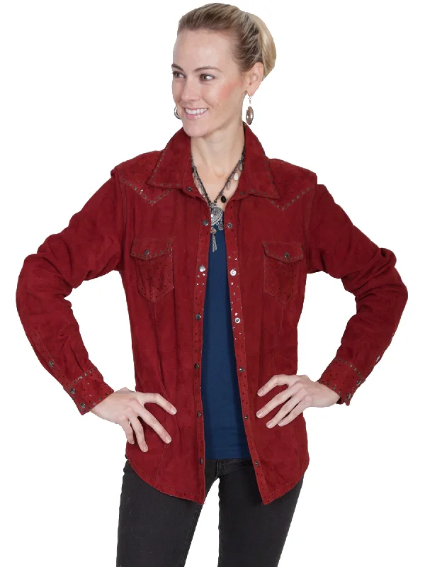 Women's Everyday Apparel Scully Womens Cranberry Leather Shiny Stars Jacket