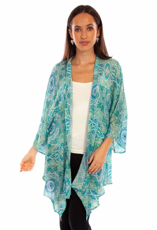 Women's Outfit For The Office Scully Womens Beautiful Print Aqua Viscose Kimono