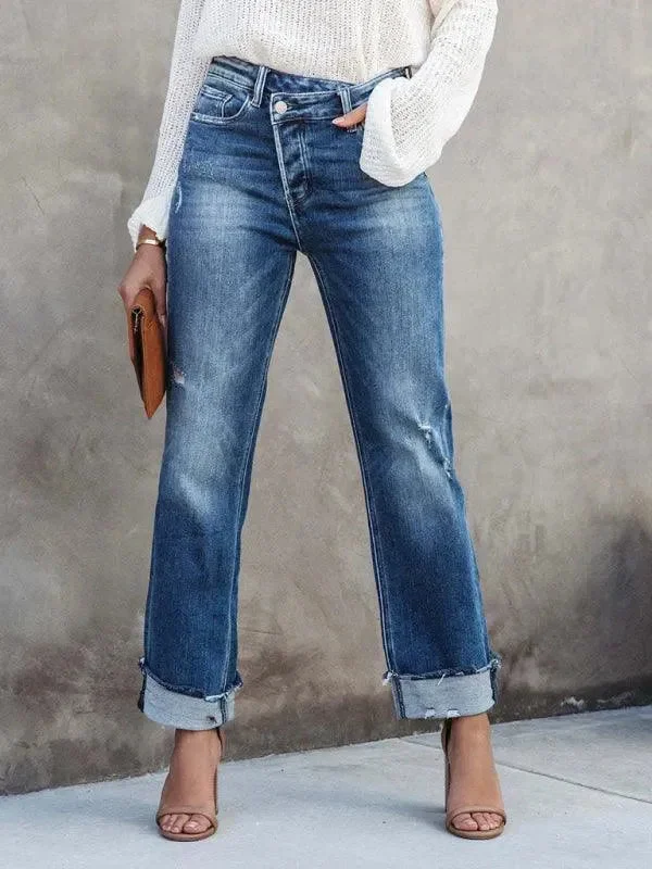 Seasonal Women's Fashion Trends Women Asymmetrical Flyer Jeans