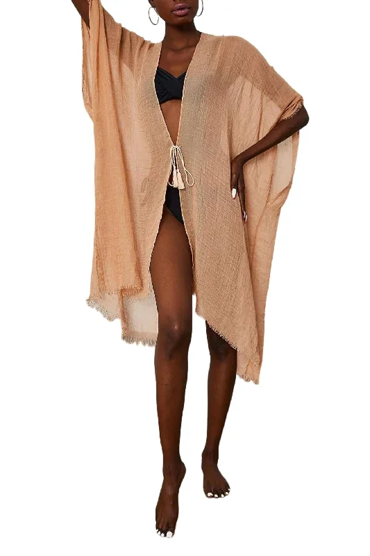 Women's Relaxed Outfit Turkish Cotton Kimono In Beige