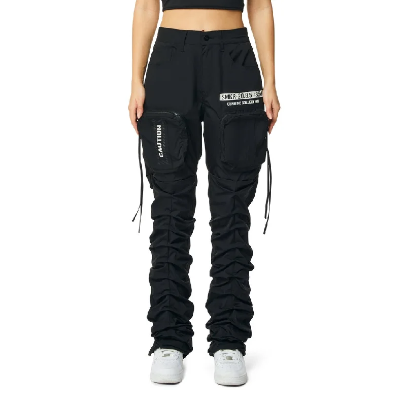 Women's Sporty Chic Clothes High Rise Stacked Utility Pants - Black