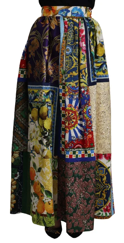 Women's Clothing And Garments Sets Dolce & Gabbana High Waist Maxi Skirt with Sicilian Women's Patterns