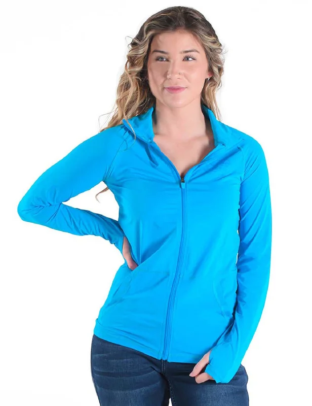 Comfortable Women's Attire Cowgirl Tuff Womens Cooling UPF Aqua Nylon Softshell Jacket