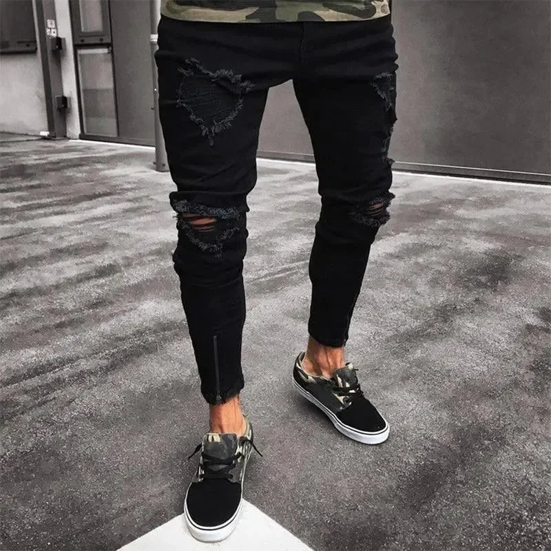 Women's Evening Wear Pencil Ripped Jeans Pants For Men