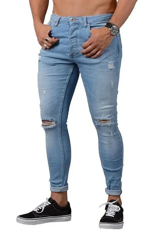 Holiday Special Offers Men Frayed Slim Fit Jeans