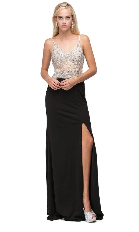 Flash Discount Dancing Queen 9650 - Beaded Top V-Neck Prom Gown