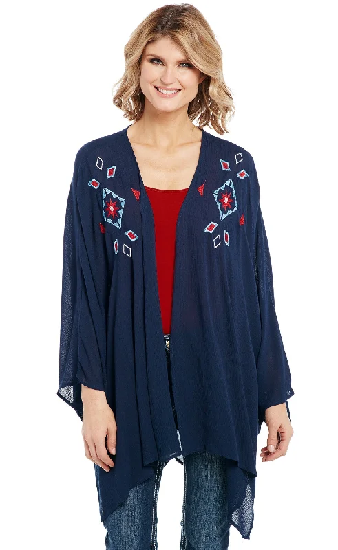 Classic Clothes For Women Cowgirl Up Womens Navy 100% Rayon Embroidered Kimono Cardigan