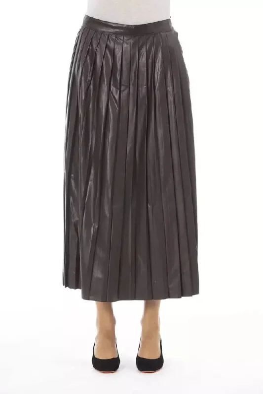 Vintage-Inspired Women's Clothes Alpha Studio Pleated Finesse Faux Leather Women's Skirt