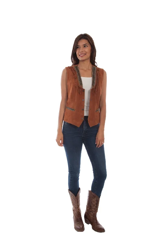 Women's Professional Apparel Scully Womens Rust Leather Fringe Vest