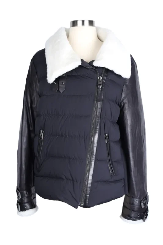 Comfortable Loungewear for Women Leather Sleeve Shearling Collar Down Puffer Jacket