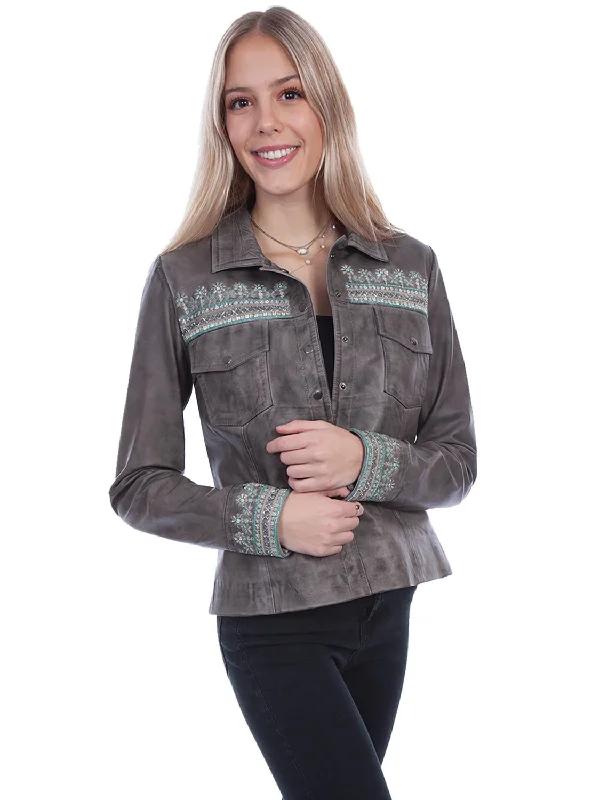 Women's Comfy Loungewear Outfit Scully Womens Vintage Beaded Grey Leather Leather Jacket