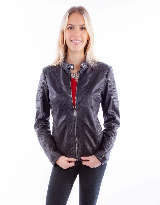 Chic Women's Outfit Ideas Scully Womens Zip Cafe Racer Black Lamb Leather Leather Jacket S