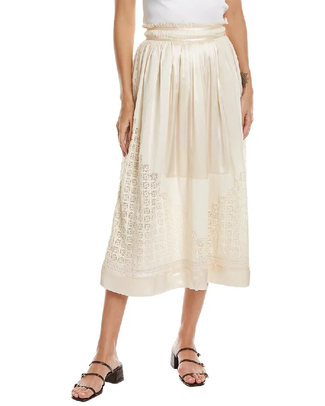 Workwear Fashion for Women Ulla Johnson Pleated Silk & Linen-Blend Skirt