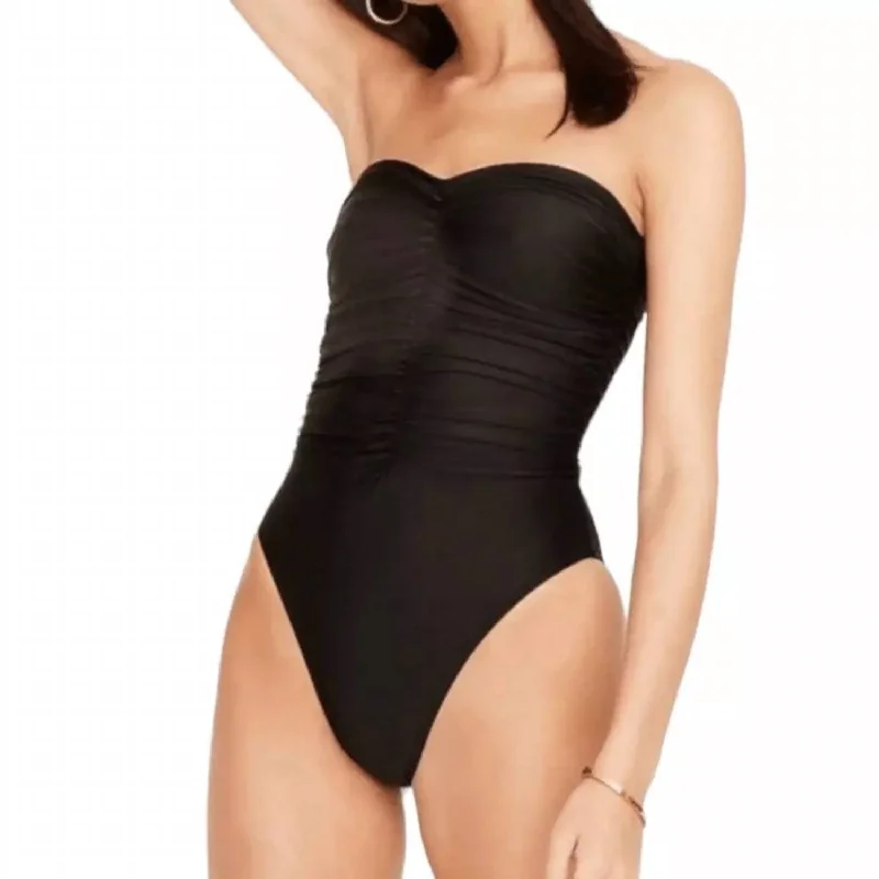 Women's Vacation Clothes Ruched Sweetheart One Piece Swimsuit In Black