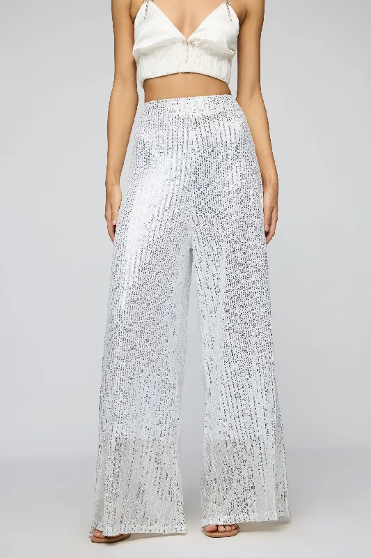 Women Fashion Stellar Grey Sequin Flare Fit Korean Pants